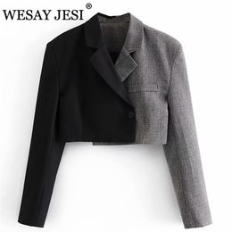 Wesay Jesi Dames Pak bijgesneden Blazer + Rok Fashion Office Lady Pocket Decoratie Patchwork Blazer Pakken met Rok 211019