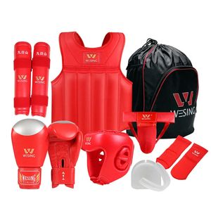 Wesing 8-delige set vechtsportuitrusting bokshandschoenen helm scheenbeschermers wushu sanda beschermers wedstrijduitrusting EO 240226