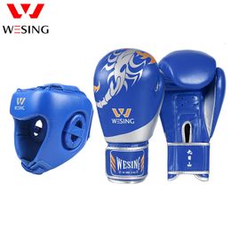 Wesing gants de boxe avec couvre-chef 10oz Muay Thai Kickboxing entraînement casque de Protection équipement MMA 240122