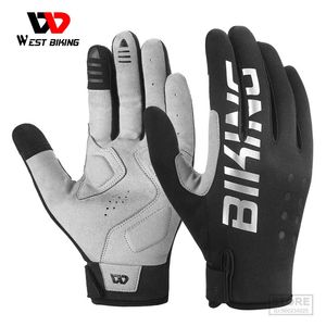 West Biking Autumn Winter Cycling Thermal Handschoenen Man Touch Screen Volledige vingerhandschoenen SBR Shock Absorptie Reflecterende fietshandschoenen 231220