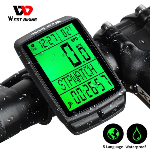 West Biking Bicycle Computer 5 Langue étanche du compteur de vitesse étanche Backlight Backlight Odomètre MTB Road Bike Stopwatch Bike Accessoires