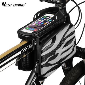 West Biking Bicycle voorzak Doube Side Refective Bike Tube Buis Bicycle Bag Mobiele telefoon Touchscreen Waterdichte fietszakken