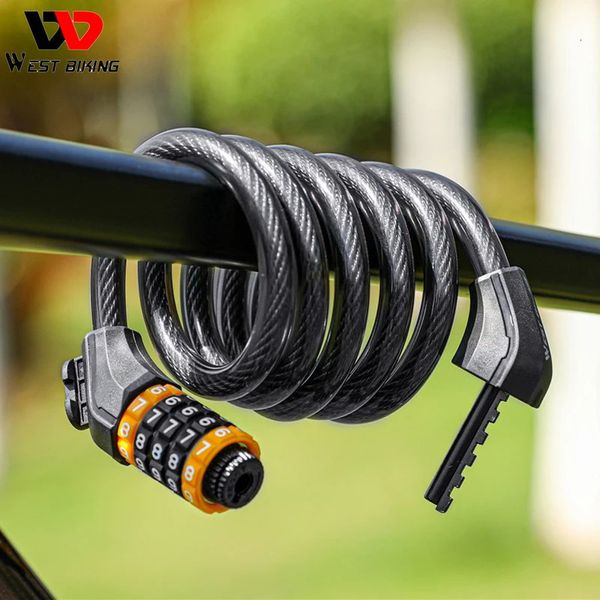 WEST BIKING Bike Cable Lock MTB Road Bike Contraseña de seguridad antirrobo Cerraduras de bicicleta para scooter Motocicleta Accesorios para bicicletas 240106