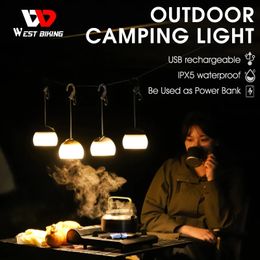 West Biking Camping Tent Light Hanging Camping Lanterns Portable USB Oplaadbaar Licht LED Camp Lamp voor Outdoor Emergency 240407