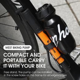 West Biking MTB Road Bike Pump Mini Portable Bicycle Foot Pump Presta Schrader Klep Tyre Air Inflator Cycling Accessoires
