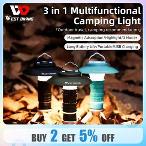 WEST BIKING Luz de camping portátil 3 en 1 Linterna LED multifuncional para exteriores Carga USB Lámpara de emergencia Lámpara colgante para tienda de campaña 240329