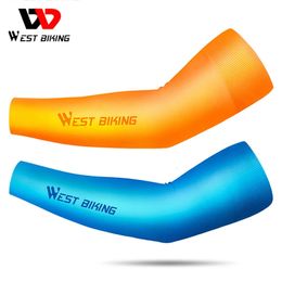 WEST BIKING Été Cool Bras Manches Dégradé Couleur Fitness Pêche Crème Solaire Manches Séchage Rapide Élastique Glace Soie Équipement De Cyclisme 240320