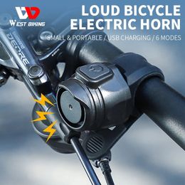 WEST BIKING USB Oplaadbare Fiets Motorfiets Elektrische Bel Hoorn 6 Modi Stuur MTB Weg Fietsen Anti-diefstal Alarm Hoorn 240229