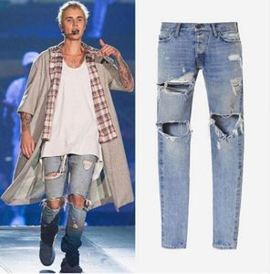 West vêtements streetwear bleu clair hip hop jean rockstar cheville fermeture éclair détruit déchiré jean skinny pour men4088265