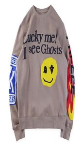 West Kids Zie Ghosts Ik voel Ghosts geprinte pullover heren dames casual sweatshirts witte kaki hiphop ontwerper pullover1890603