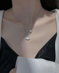 West Queen – collier en argent sterling S925 broches Saturn, collier coréen pour femme, chaîne en os de serpent, chaîne croisée, pendentif 12262