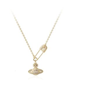 West Queen-collar de plata de ley S925 con pin Saturno, collar coreano, cadena cruzada de hueso de serpiente para mujer, colgante 3322