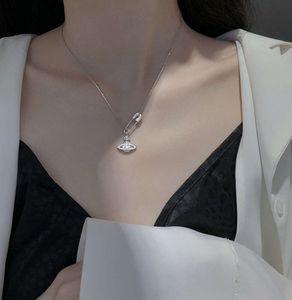 West Queen – collier en argent sterling S925 broches Saturn, collier coréen pour femme, chaîne en os de serpent, chaîne croisée, 10220