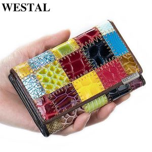 WESTAL floral femmes portefeuille en cuir véritable hasp portefeuille court porte-cartes pour femmes sac à main femme portefeuilles pliants en cuir 517196q