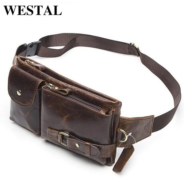 Packs de cintura de cuero genuino de Westal bolsos para hombres Fanny Belt Bols Bag Telephing Massil Small 240326