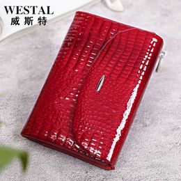 Portefeuille en cuir en cuir authentique Westal Patent Patent Fashion Fashion Handsbag Top Top Counhide Crocodile Match Zero Portefeuille