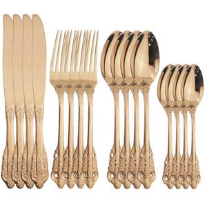 Western 16 Stks Rose Gold Servies Set 304 Roestvrij staal Bestek Mes Vork Lepel Servies Home Diner Silverware 211012