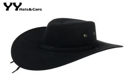 West -Amerikaanse heren cowboyhoeden breed randzon hoed cowboy cowgirl faux suede triple strings chapeau homme cowboy yy18015 t9950785