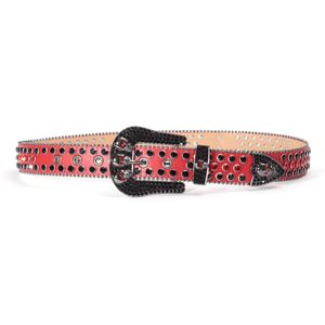 Ceinture de la ceinture de bouton rouge de la ceinture rouge Hip-hop Punk Fashion Trend Jean pour femmes