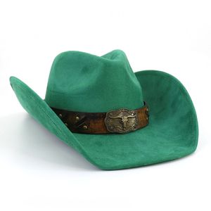 Chapeau de Cowboy occidental à grand bord, tête de taureau, bande en cuir, chapeau haut-de-forme en daim, chapeaux d'extérieur pour hommes, fête d'équitation pour dames, chapeau de Cowgirl