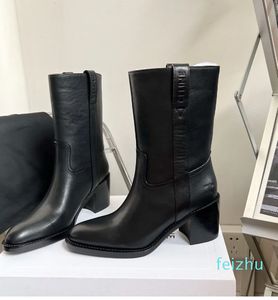 Westernlaarzen met rits puntige neus blok dikke hakken Leren zool luxe damesontwerper Mode reizen ins Geklede schoenen fabrieksschoeisel maat 35-40