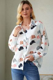 Western Clothes Fall Long Polyester Puff Sleeve Tops Chemises boutonnées pour femmes