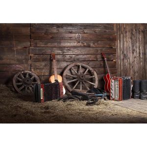 Western Country Cowboy thème fête d'anniversaire toile de fond grange entrepôt paille guitares bois mur enfants rustique photographie fond
