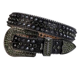 Western-Cowboy-Gürtel mit schwarzem Diamant-Kristall und Strasssteinen, schwarzer Krokodilleder-Gürtel mit Spike-Nieten, abnehmbare Schnalle für 9467140