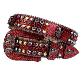 Western Cowboy Bling RedLt Siam AB Crystal Belt Lt Red Croco lederen strass riem met verwijderbare gesp voor heren5871164