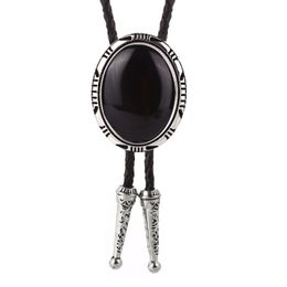 Neck Ties Western Cowboy Bolo Tie Natuurlijke Agaat Steen Lederen Kraag Touw Dames Toon Kostuum Accessoires Verjaardag Banket