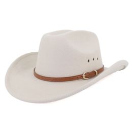 Western cowboy hoed voor mannen vintage fascinator trouwfeest crème wol wol brim fedoras luxe elegante dames cowgirl hoeden