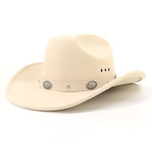 Western Cowboyhoed voor Dames Heren Crème Effen Kleur Vintage Fedora Hoed Dames Fascinator Hoge Hoed Unisex Brede Rand Panama Vilten Cap