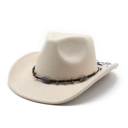 Western Cowboy Hat For Women Men Party Woollen Cowgirl Fedora Hat British Jazz Top Cap Tourist Mountaineering Sun Feel Cap