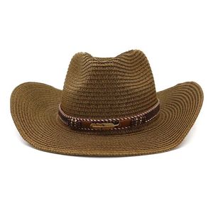 Chapeau de cowboy occidental pour femmes hommes chapeau de paille avec des perles de plumes en alliage été chapeau de plage Panama chapeau