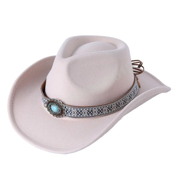 Western Cowboy Hat Pour Femmes Hommes Large Bord Cowgirl Jazz Cap Panama Sombrero Cap Vintage Décoration Fedora Caps