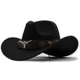 Chapeau de Cowboy occidental à bord roulé, casquette de Cowboy Jazz Fedora, casquette en feutre avec bande de vache pour femmes, hommes et enfants, 240103