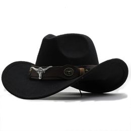 Chapeau de Cowboy occidental à bord roulé, casquette de Cowboy Jazz Fedora, casquette en feutre avec bande de vache pour femmes, hommes et enfants, 240314