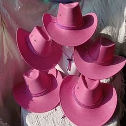 Western Cowboy Hat Suede Visor extérieur pour hommes Riding Hat Womens Pink Jazz Cowboy Big Brim Cowboy Hat Sombrero Hombre 240322