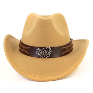 Western cowboyhoed met schorpioenriem verdikt voelde jazz fedora hoeden vrouwen mannen cowgirl sombrero hombre caps uv bescherming