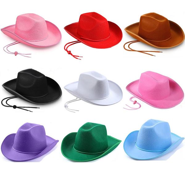 Sombreros de vaquero occidental, sombreros de vaquera lisos con cierre ajustable, cordón para disfraz, fiesta, boda, puesta en escena