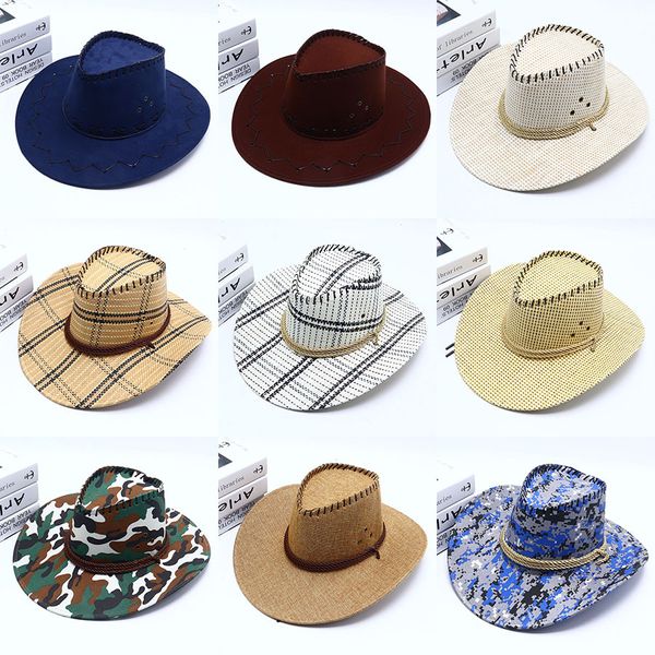 Sombreros de vaquero occidentales Sombrero de paja de jazz de viaje Sombrero de caballero retro Sombrero de ala ancha de camuflaje para exteriores Sombreros de ala ancha Turismo de pradera de verano Equitación ecuestre Camping Senderismo Gorra BC601