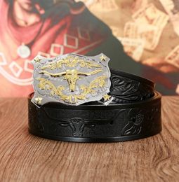 Western Cowboy Leather Belt Zinc Alloy Fighting Bull Head attitude Boucle Men039s Bouilles cadeaux1562358