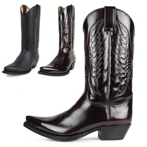 Western Cowboy Men 392 Winterleer geborduurd High Boots Paar schoenen lichtgewicht comfortabel plus maat 35-482024 231018