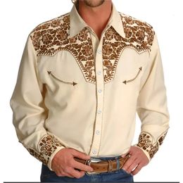 Western Cowboy Mens Shirt à manches longues Denim vintage 3D APPRIMÉ CASSO CASSUX CLUB COSS VOITS COLLAIS CAMISA Men 240423