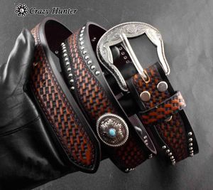 Western Cowboy Vintage Biker Tooled Turquoise lederen riem tailleband voor heren3048150