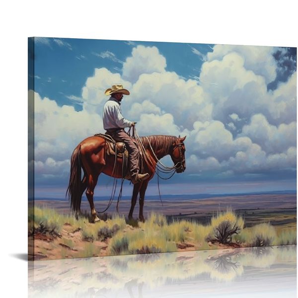 Western Cowboy Wall Art Televas Prints, Old West Decor, Classic Texas Riding Horse Painting, Affiche vintage, Pictures murales de paysage pour décoration intérieure - salon de bureau