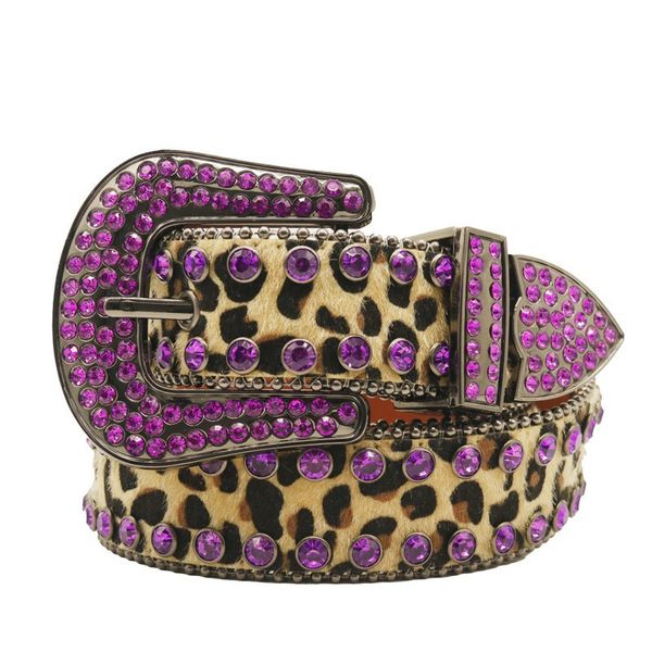 Cinturones con tachuelas de diamantes occidentales para hombre y mujer, cinturón con estampado de leopardo y diamantes de imitación coloridos ostentosos de vaquero, Ceinture Femme a la moda