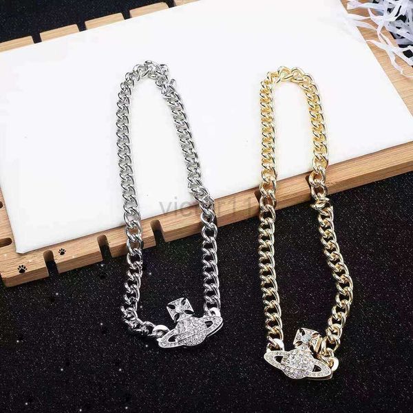 Western Empress Dowager Full Diamond Saturno Magnet Huckle Choker La espesa luz de la cadena de mujeres Temperamento de lujo High Edition Accesorios R0E5