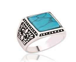 Western Ethnic Antique Silver Signet Rings Square Stone Men Finger Ring voor mannelijke accessoires Sieraden Bague Homme4879556