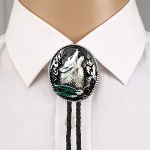 Cravate Bolo de loup hurlant occidental, Cowboy au Design Antique pour hommes, costume à col avec nœud américain, accessoires de chemise, chaîne en cuir